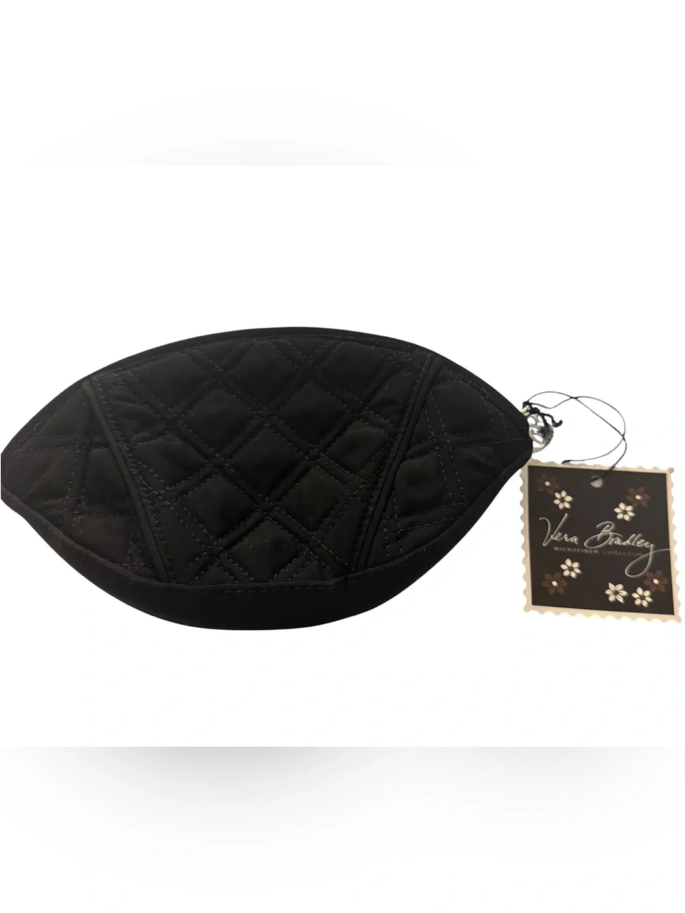 Vera Bradley Crescent Cosmetic Bag Pouch Black Quilted Floral Interior NWT